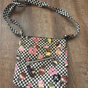 Harajuku Lovers Black & White Checkered Crossbody with Pink Character Accents